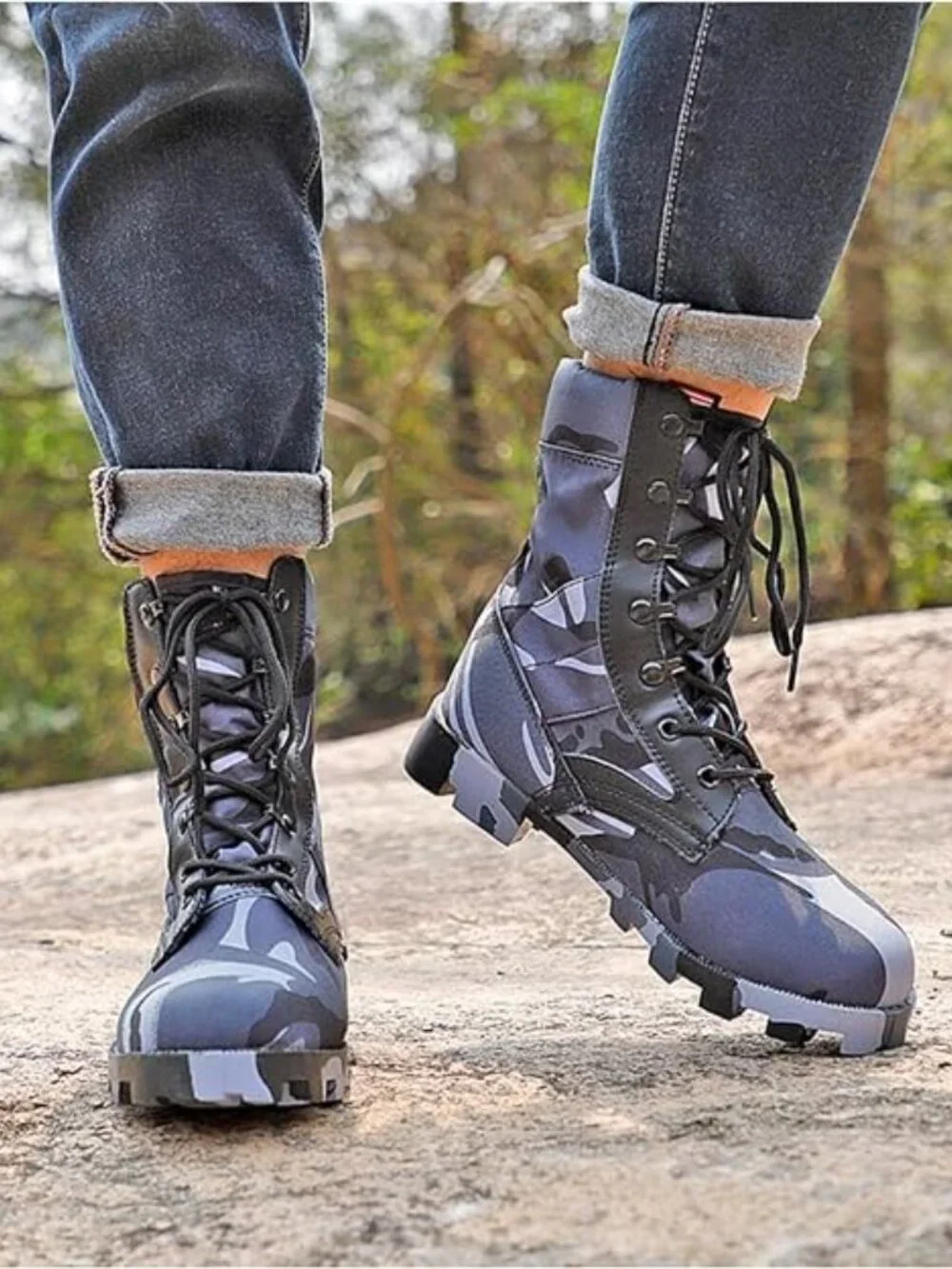 Men's Waterproof Tactical Military Camo Boots Blue